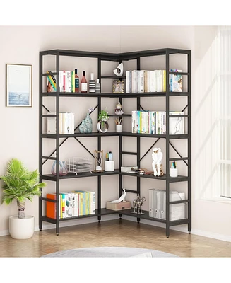 gaomon 4 Tier Industrial Bookshelf, Heavy Duty Metal L-Shaped Design