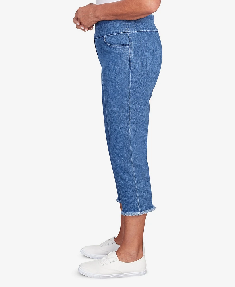 Alfred Dunner Women's Classic Denim Fringe Capri Pant