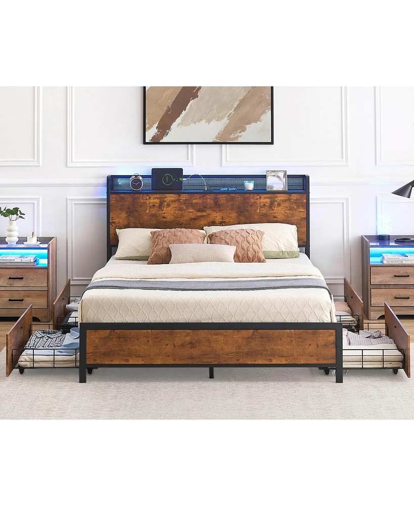 gaomon Queen Bed Frame with Led Lights and Usb Charging Ports Headboard