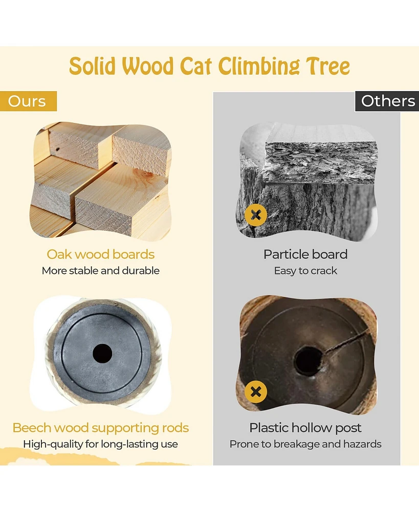 Gymax 50'' Tall Solid Wood Cat Tree w/ Oak Frame & Beech Post Scratching Board & Posts