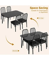 Glass Dining Table Set for 4, Kitchen Table Chairs Set of 4 with Comfortable Pu Cushion, Dining Room Table Set for 4 with Kitchen Chairs Furniture Sui
