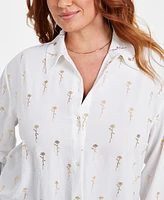 Nina Parker Plus Love-Script Metallic-Print Blouse