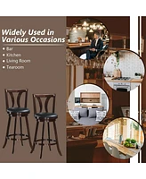 Gymax Set of 2 Swivel Bar stools 29.5" Bar Height Chairs with Rubber Wood Legs
