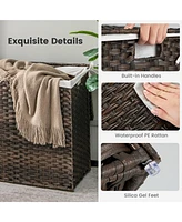 110L 3-Section Laundry Hamper w/Lid&Handle Pe Rattan Clothes Hamper w/Liner Bag