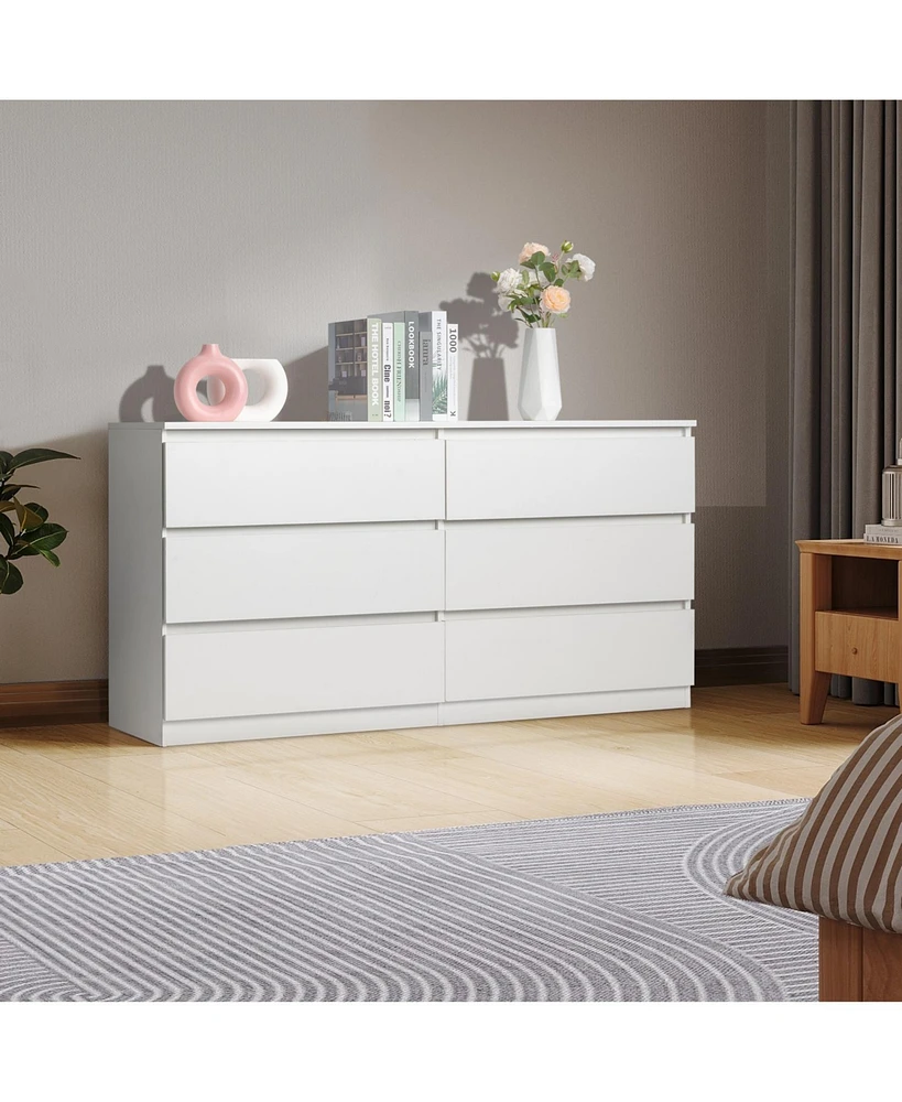 Slickblue 6-Drawer Double Dresser for Bedroom, Wide Storage Cabinet for Living Room and Entryway