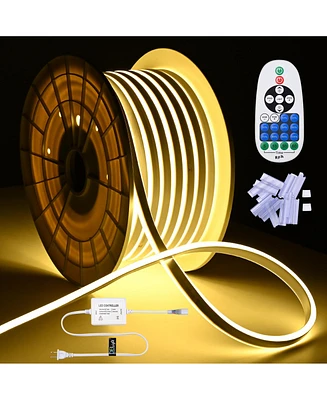 DELight 100FT/30m Led Strip Neon Rope Lights with Remote Control Warm White, 2-Sided Waterproof Cuttable Ac 110V Dimmable Flexible Led Lights Diy for