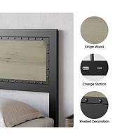 gaomon Full Size Bed Frame with Headboard, Industrial Platform Bed Frame with Charging Station