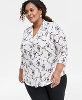 Jm Collection Plus Printed 3/4-Sleeve Top, Exclusively at Macy's