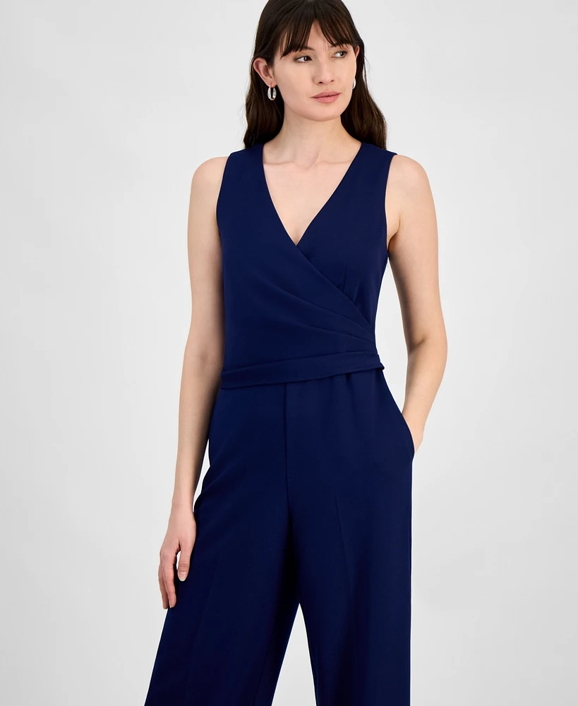 Anne Klein Women's Surplice-Neck Pleated-Waist Jumpsuit