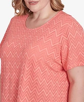 Alfred Dunner Plus Classic Textured Chevron Lace Back Top