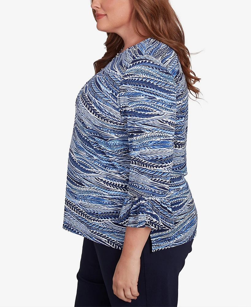Alfred Dunner Plus Classic Beaded Split Neck Feathers Top