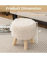 Round Footstool Ottoman Faux Fur Upholstered Footrest with Padded Seat
