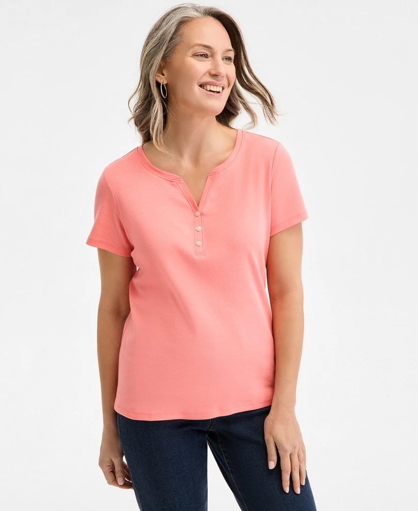 Style & Co Petite Cotton Henley Short-Sleeve T-Shirt