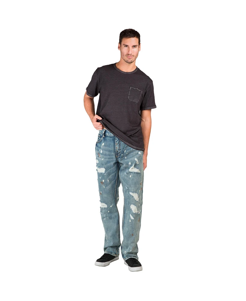 Men's Distressed Paint Splatter Slim Straight Premium Jeans