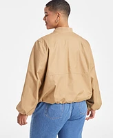 On 34th Trendy Plus Size Twill Bubble-Hem Bomber Jacket, Exclusively at Macy's