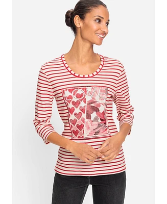 Olsen Women's Striped Love Print T-Shirt