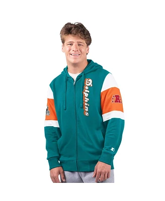 Starter Men's Aqua Miami Dolphins Extreme Vintage Logo Full-Zip Hoodie