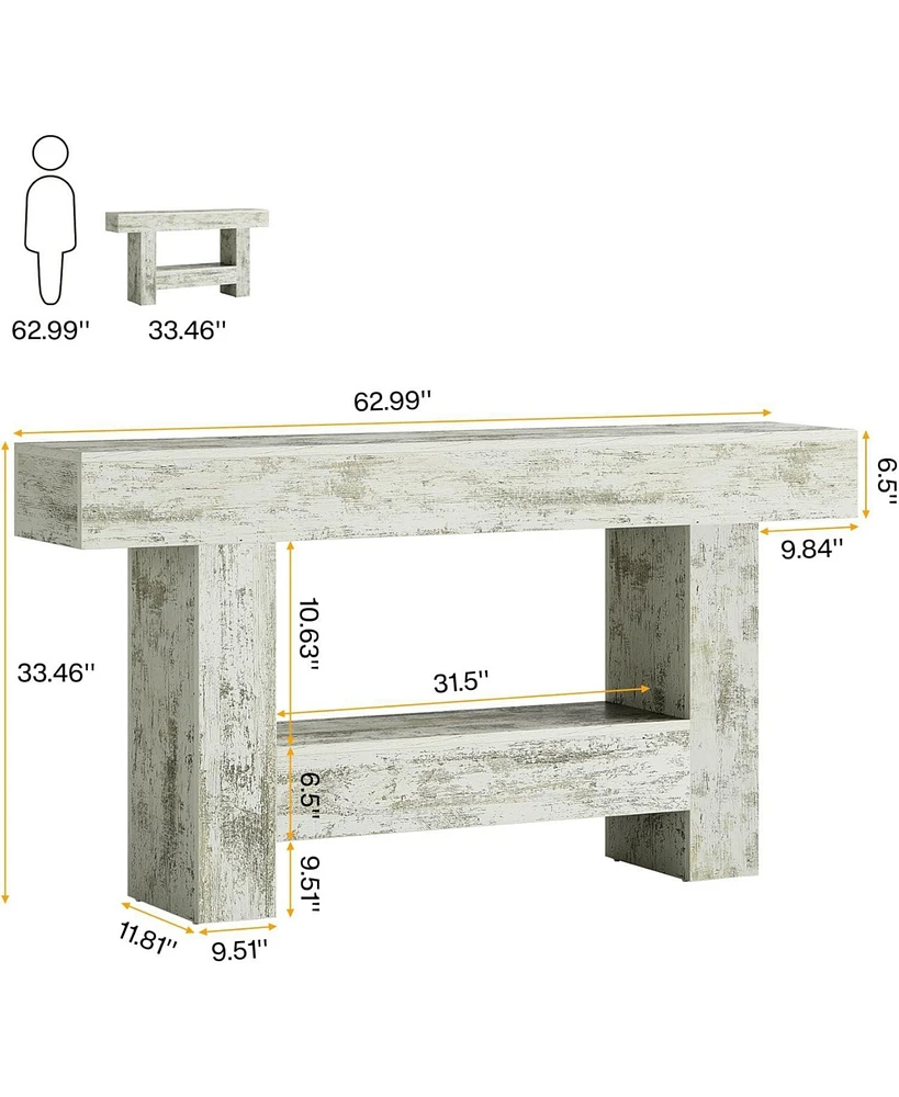 Tribesigns 63-Inch Long Console Table, Farmhouse Entryway Table with Storage, Rustic Wood Sofa Table Behind Couch Table for Living Room, Foyer, Hallwa