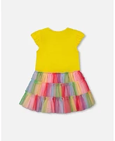 Deux par Baby Girls Short Sleeve Dress With Ruffle Tulle Skirt Multicolored