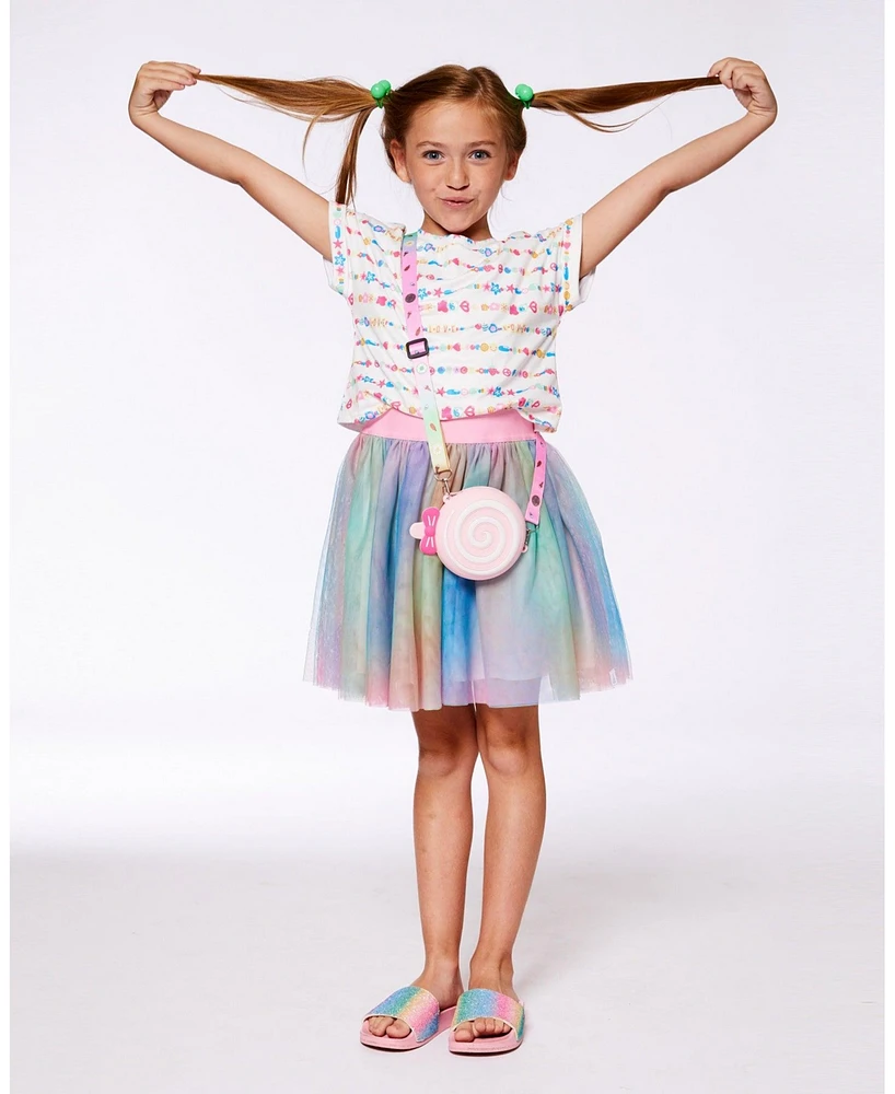 Deux par Big Girls Bi-Material Dress With Mesh Skirt Multicolored Tie Dye And White
