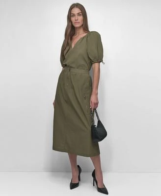 Dkny Womens Bungee Sleeve Top Zip Front Midi Skirt