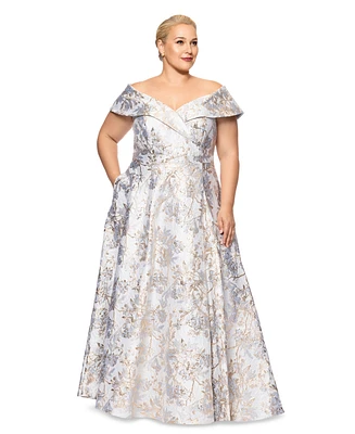 Xscape Plus Size Off-The-Shoulder Brocade Ball Gown