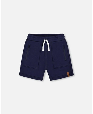 Deux par Deux Toddler Boys French Terry Zip Pocket Shorts Navy Blue - Toddler|Child