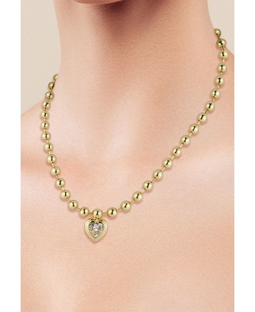 Rachel Zoe Rhodium Plated Heart Necklace with Ball Chain