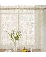 Hlc.Me Jolene Floral Rod Pocket Lace Semi Sheer Voile Short Cafe Tiers For Kitchen Bathroom Or Small Windows Set Of 2