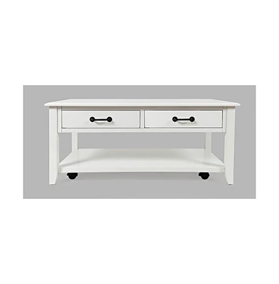 North Fork Acacia 2 Drawer Coffee Table with Casters