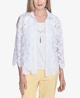 Alfred Dunner Women's Dress Code Two in One Lace Top with Necklace
