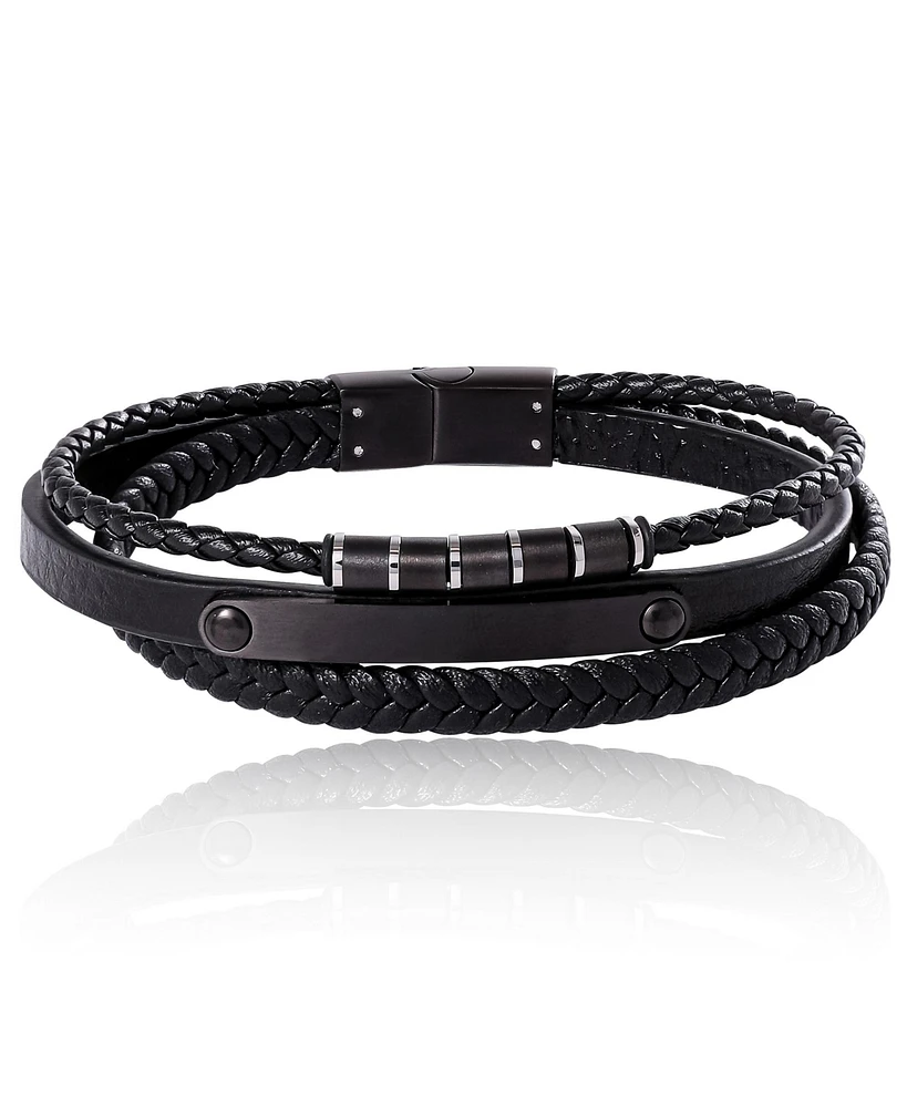 Lucky Brand Stainless Steel (316L) Triple-Row Black Cord Bracelet - 8.5"