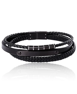Lucky Brand Stainless Steel (316L) Triple-Row Black Cord Bracelet - 8.5"