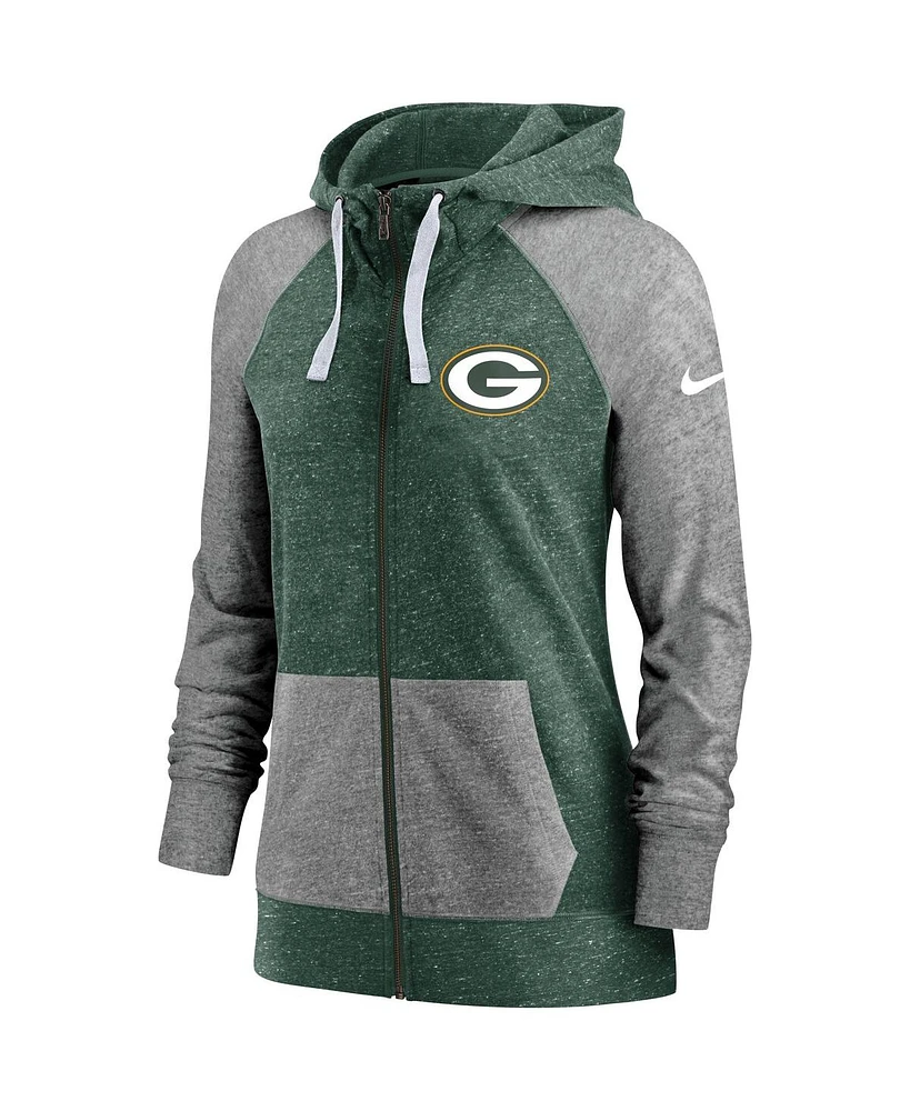 Nike Women's Heathered Green/Charcoal Green Bay Packers Gym Vintage Full-Zip Hoodie