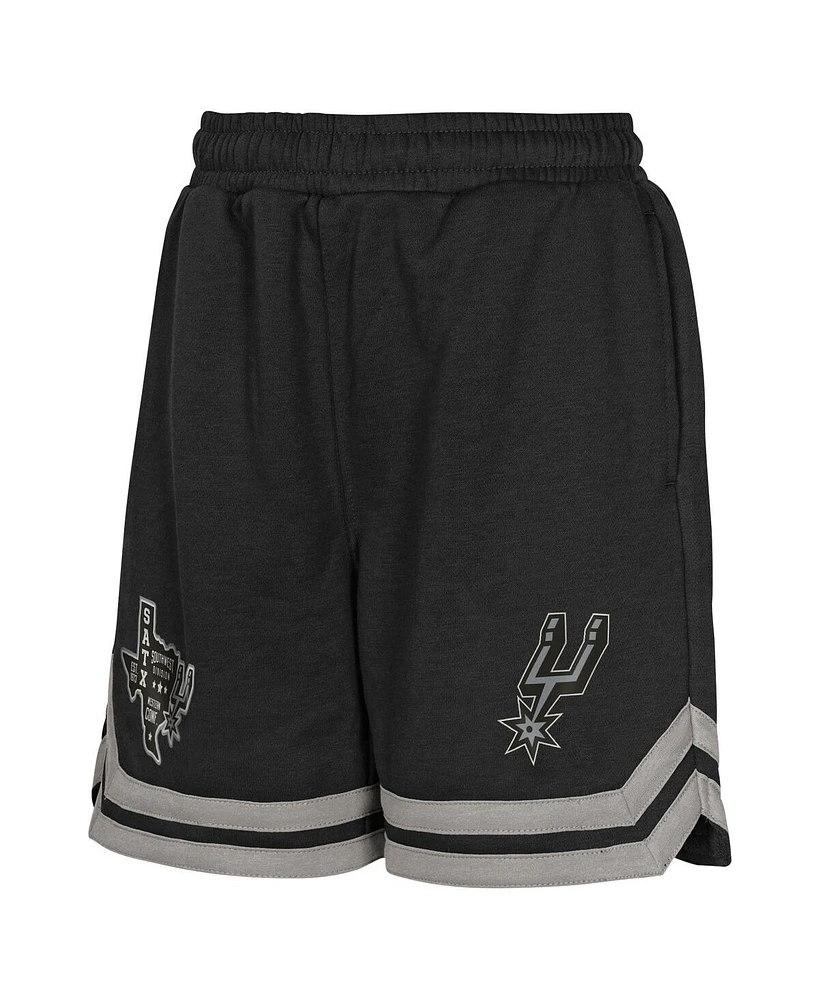 Outerstuff Big Boys and Girls Black San Antonio Spurs Teardrop Fleece Shorts