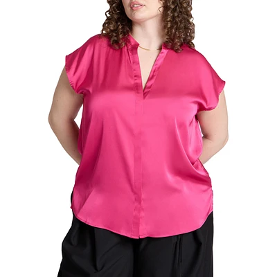 Eloquii Women's Satin Notch Collar Blouse
