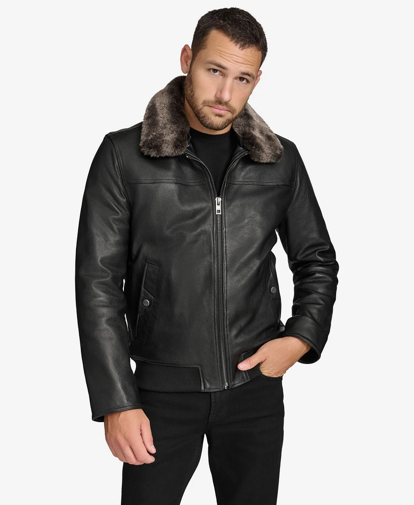 Andrew Marc Black Label Men's Hedland Leather Jacket with Shearling Collar