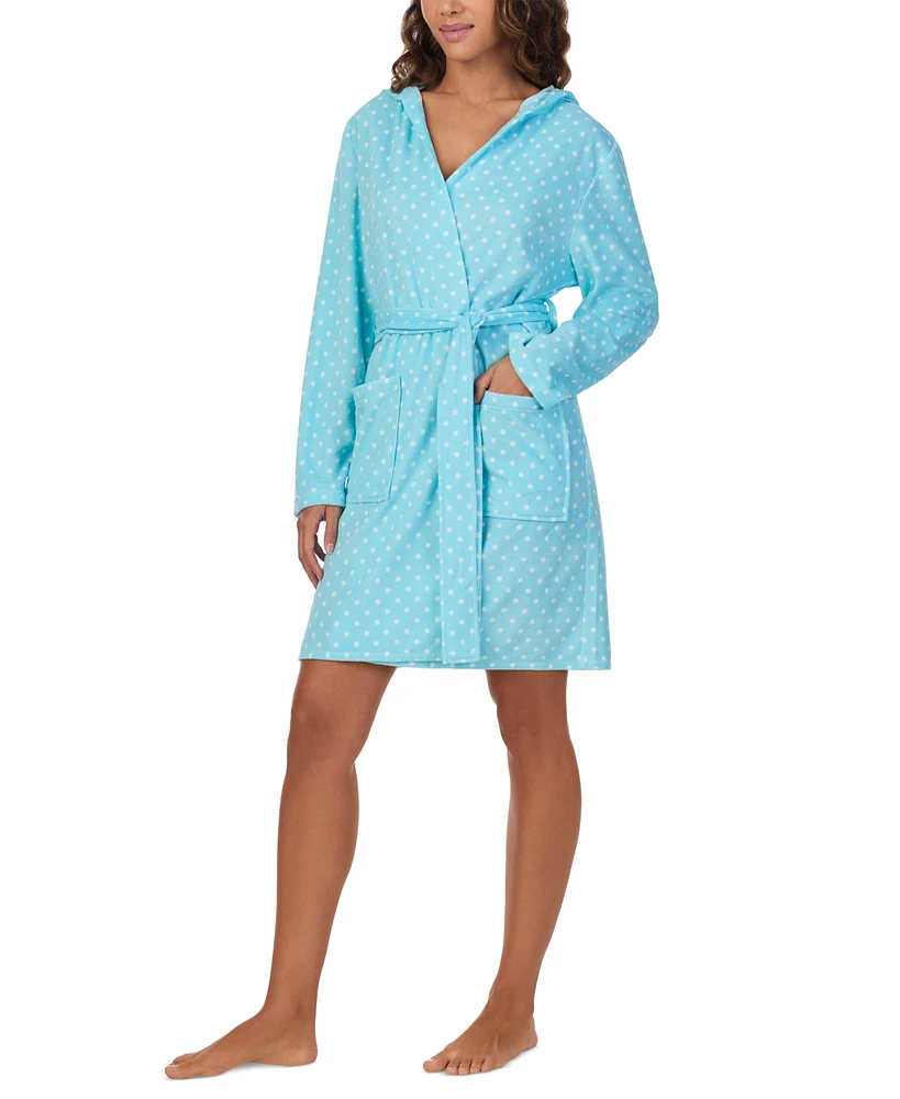 Cuddl Dud Women's Short Long-Sleeve Hooded Wrap Robe