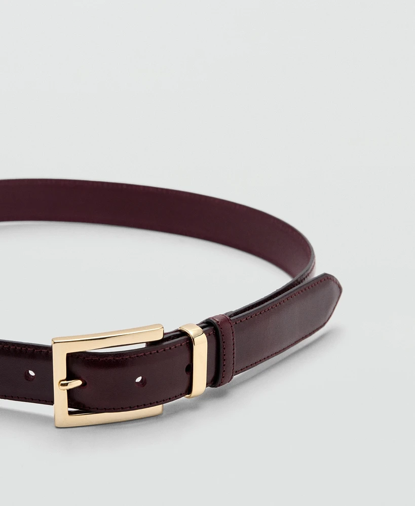 Mango Women's Square Buckle Leather Belt