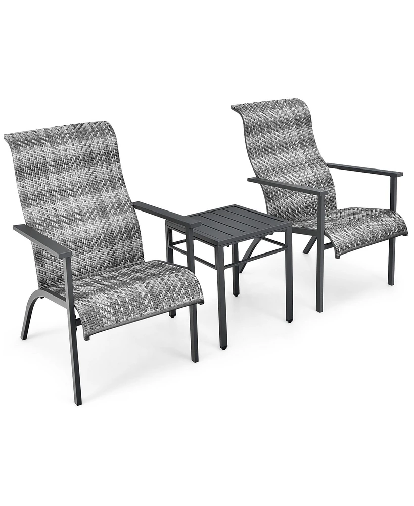 Gymax 3PCS Rattan Bistro Chair Set Patio Furniture W/Table