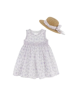 Blueberi Boulevard Baby Girls 2-Piece Fit and Flare Back Cutout Dress and Sunhat Set