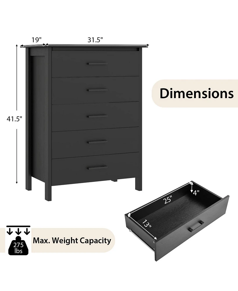 Modern 5-Drawer Chest Dresser for Bedroom or Entryway Storage and Organization