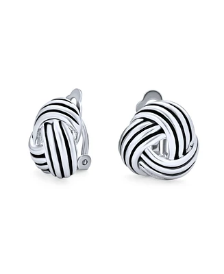 Bling Jewelry Rope Cable Twist Love Knot Clip-On Earrings Black Oxidized Silver For Non-Pierced Ears