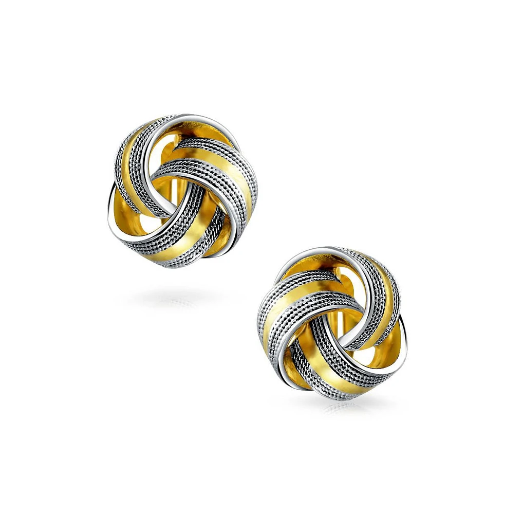 Bling Jewelry Twisted Cable Love Knot Clip-On Earrings Two-Tone Non-Pierced Black & Gold