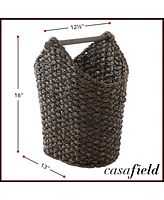 Casafield Toilet Paper Roll Holder Storage Basket with Wood Bar - Natural, Woven Water Hyacinth Wicker Bathroom Tissue Organizer