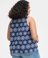 On 34th Trendy Plus Size Cotton Eyelet Split-Neck Tank, Exclusively at Macy's