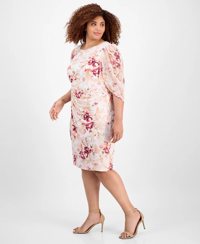 Connected Plus Size Printed Cape-Sleeve Sheath Dress