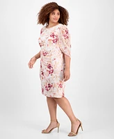 Connected Plus Size Printed Cape-Sleeve Sheath Dress