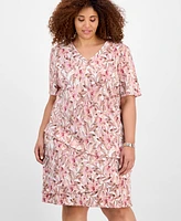Connected Plus Size V-Neck Asymmetric-Tier Sheath Dress