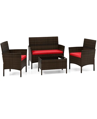 Slickblue 4-Piece Wicker Patio Set with Cushioned Seats for Outdoor Lounge or Garden